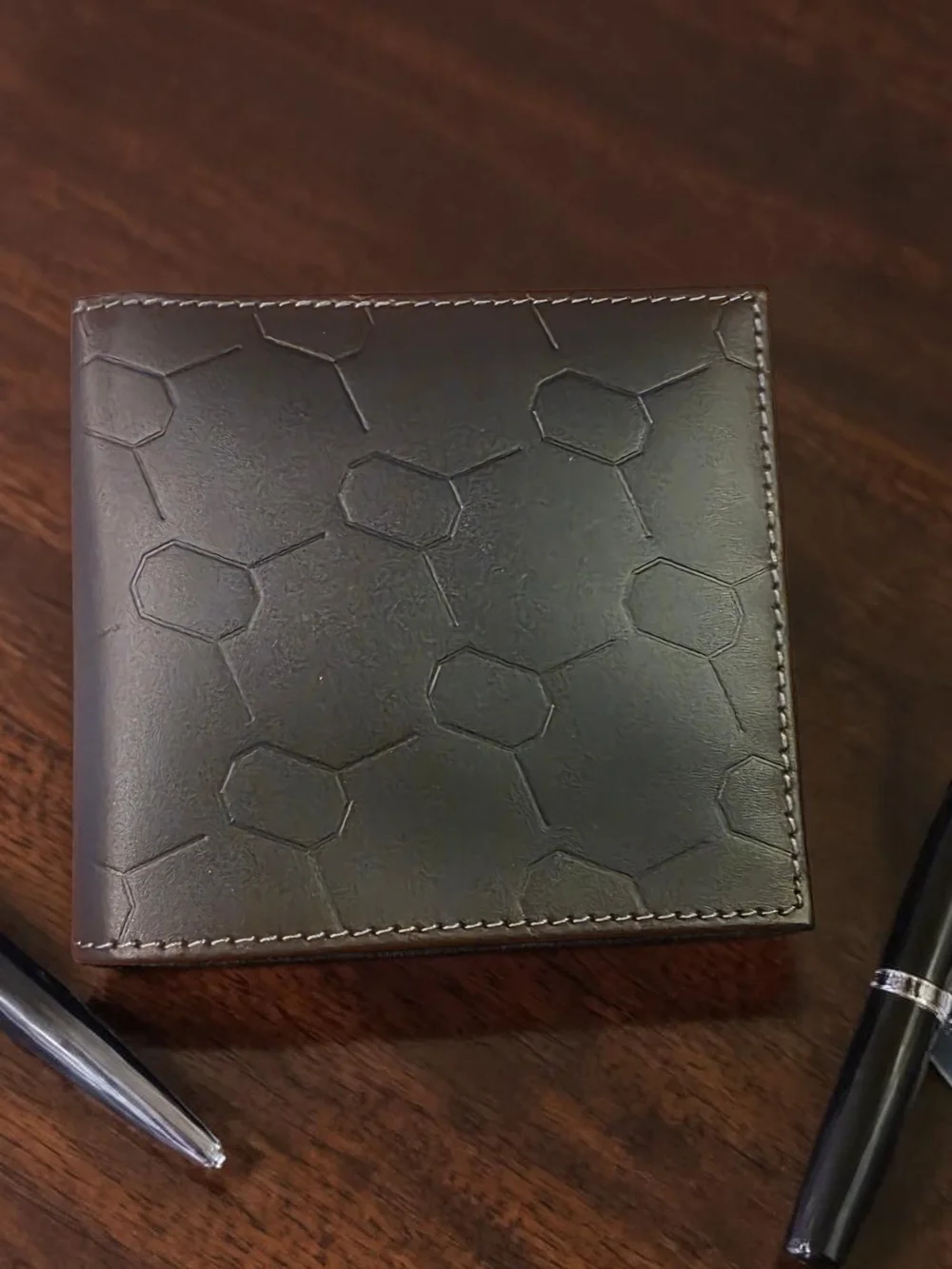Men's Black Leather Bifold Wallet Chemical Formula Embossed